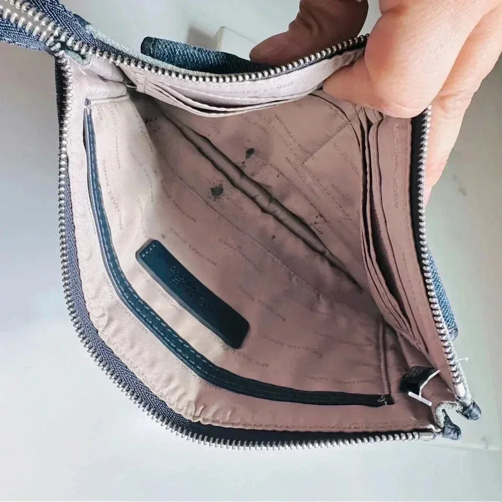 Michael Kors Cooper Medium Wristlet Indigo Light Wash Dark Denim